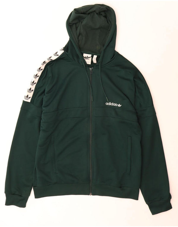 Suéter masculino Adidas com capuz e zíper gráfico grande verde colorido em poliéster