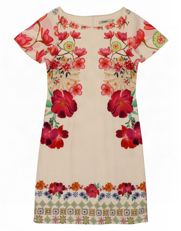 Vestido bainha feminino Desigual UE 36 pequeno algodão floral branco