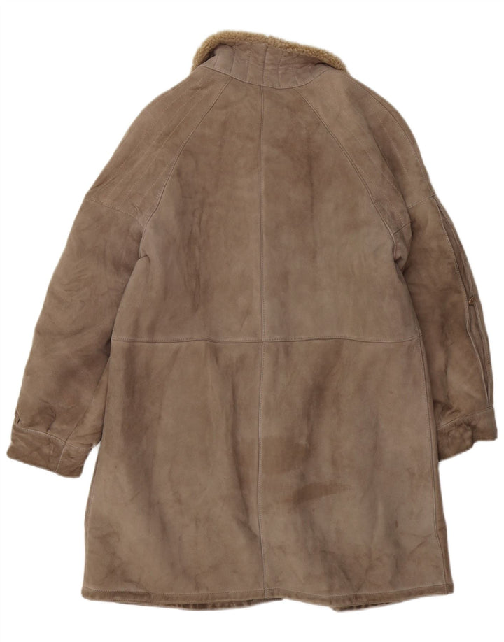 Casaco feminino vintage de shearling UK 14 marrom médio