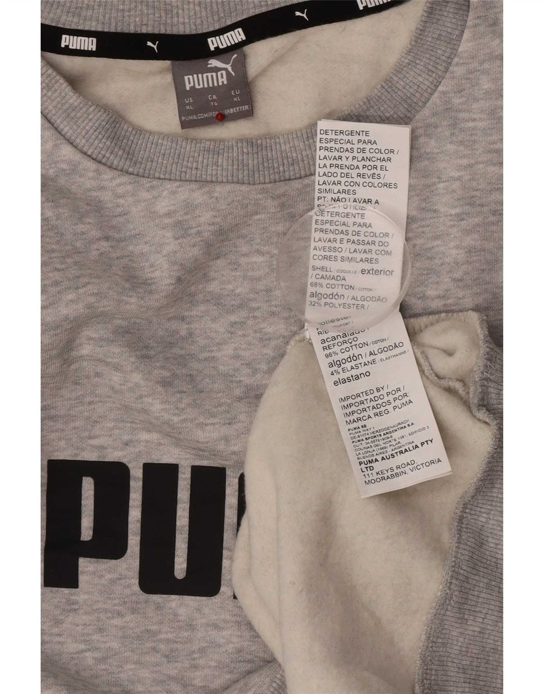 Puma masculino gráfico moletom jumper XL cinza manchado de algodão