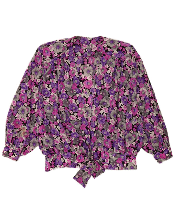 Blusa feminina vintage com camisa envolvente UK 18 XL roxo floral
