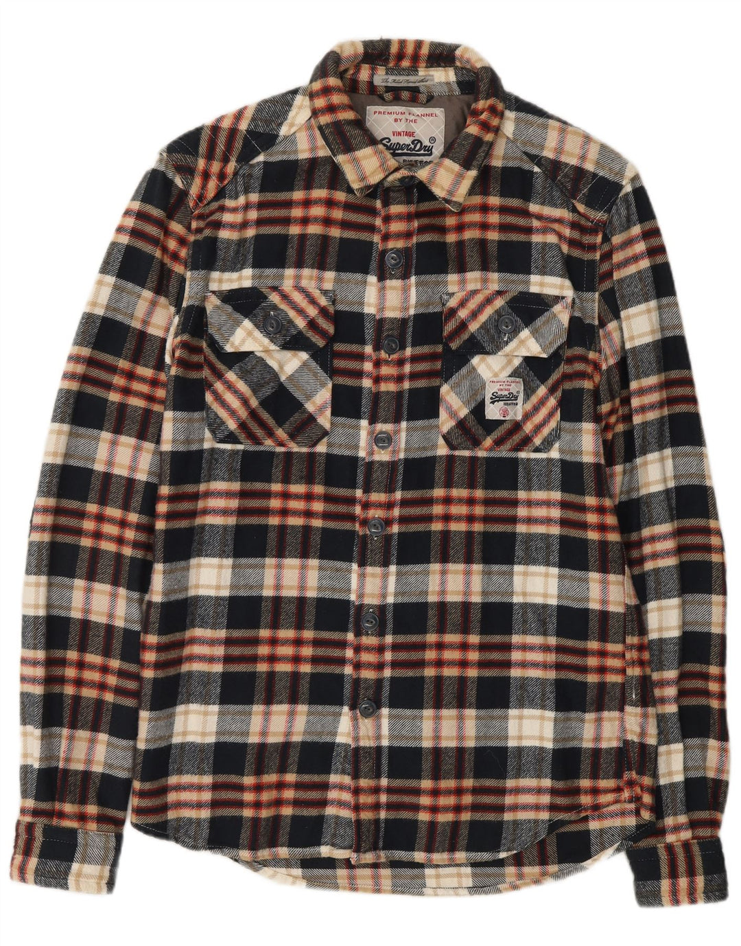Camisa masculina de flanela SUPERDRY grande algodão xadrez preto