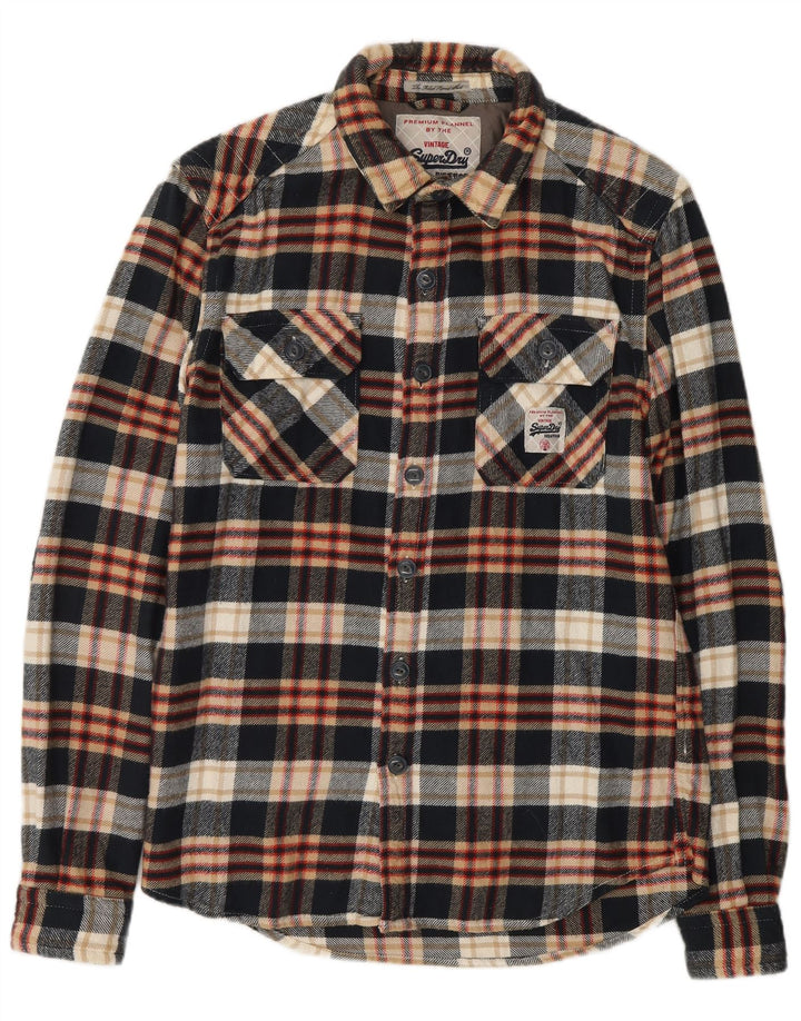 Camisa masculina de flanela SUPERDRY grande algodão xadrez preto