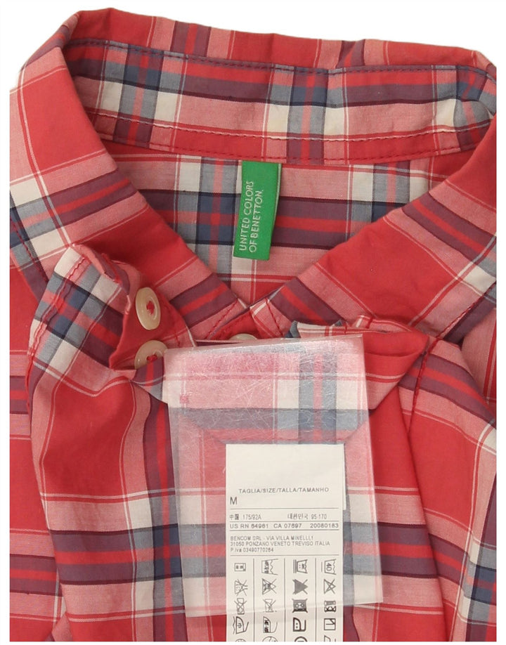 Camisa masculina de manga curta BENETTON de algodão xadrez vermelho médio