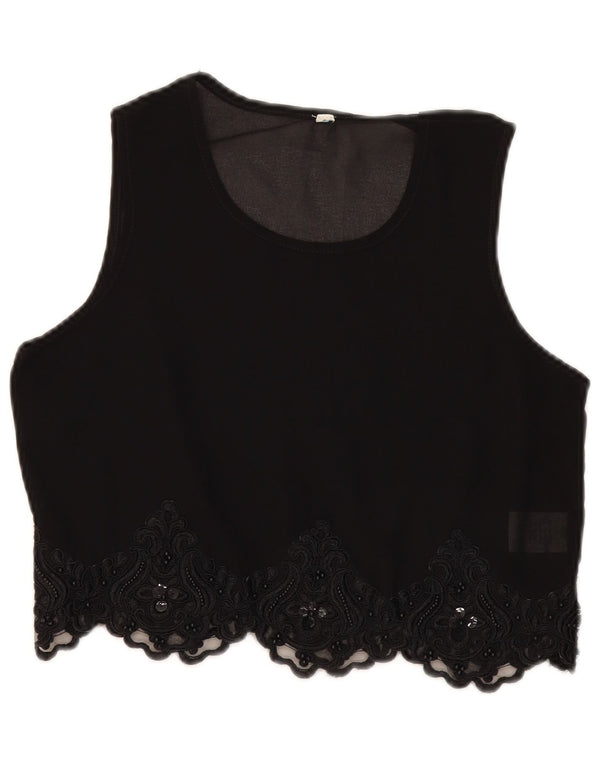 Blusa feminina vintage transparente, top UK 10 pequena preta Paisley