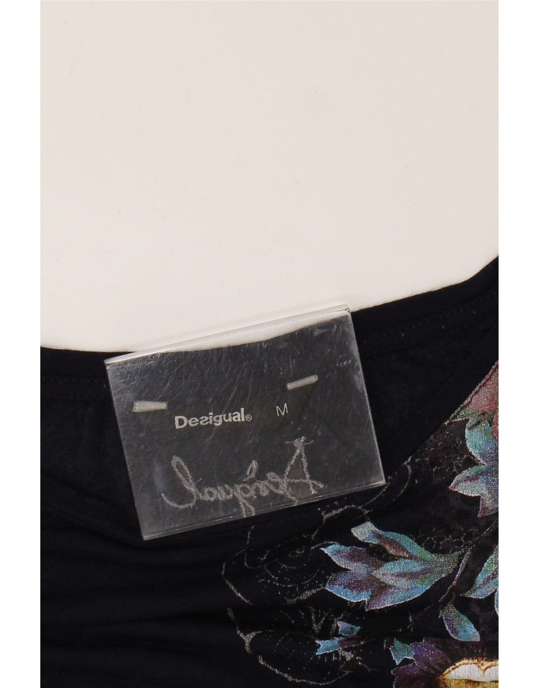 Desigual Top túnica feminina gráfica UK 14 médio azul marinho floral