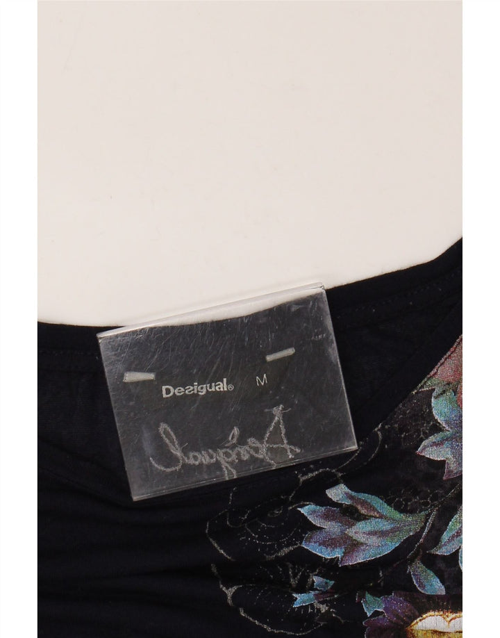 Desigual Top túnica feminina gráfica UK 14 médio azul marinho floral
