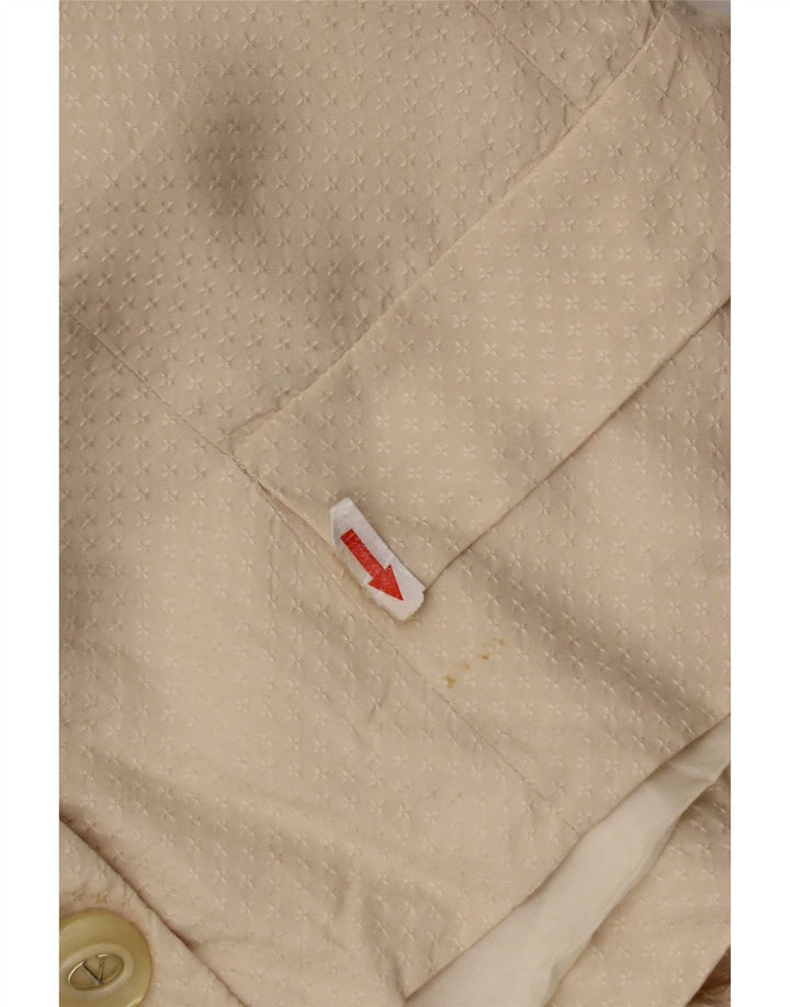 Jaqueta blazer feminina vintage com 3 botões Reino Unido 14 seda bege média