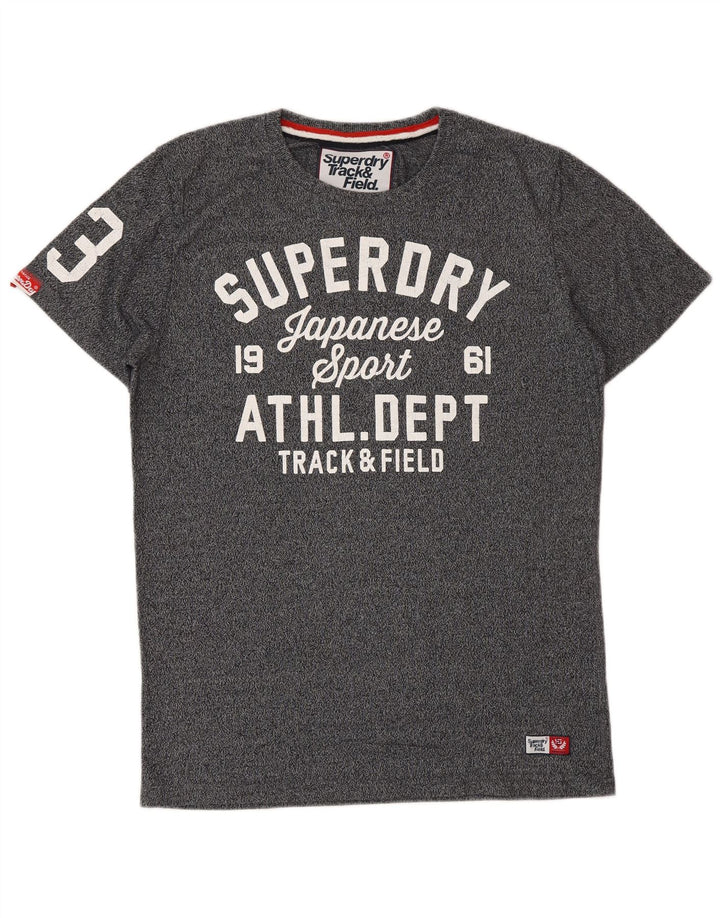 Camiseta masculina gráfica SUPERDRY Top algodão manchado cinza médio
