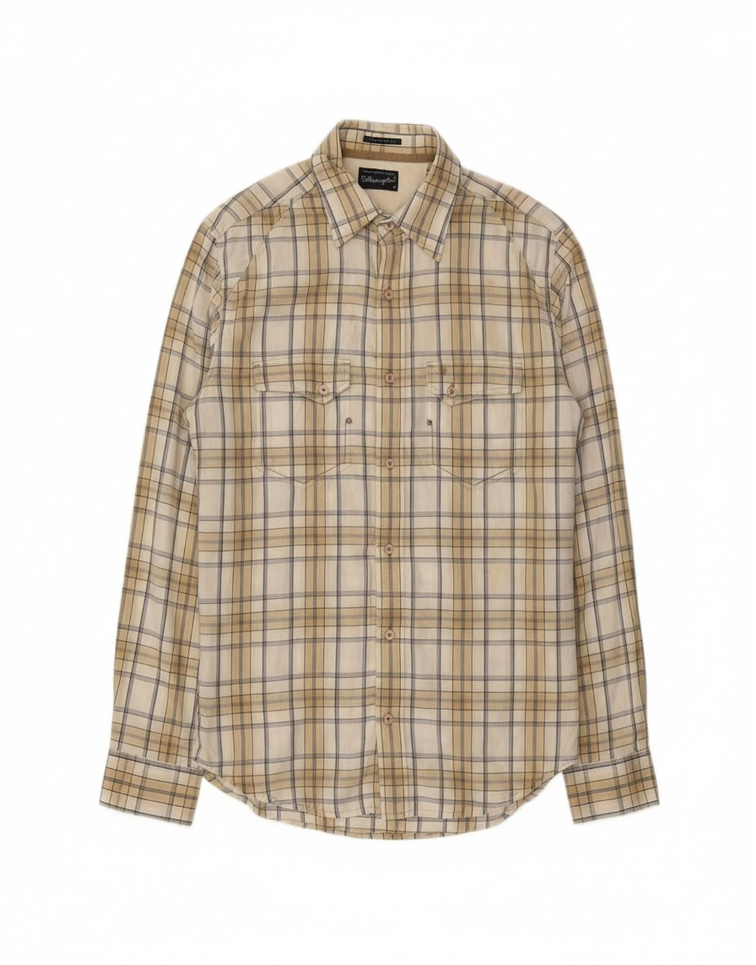 Camisa masculina clássica slim fit WRANGLER algodão xadrez bege médio