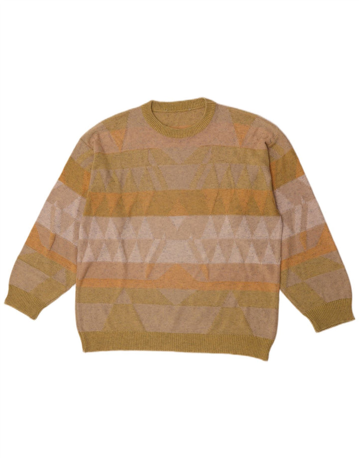 Suéter vintage masculino com gola redonda, verde médio geométrico