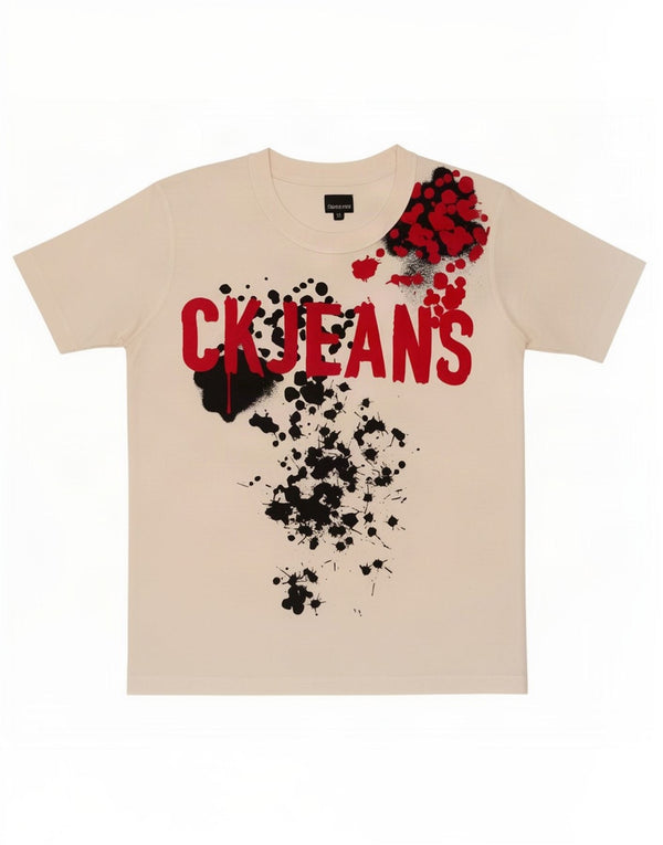 Calvin Klein Jeans Camiseta masculina gráfica Top médio algodão branco