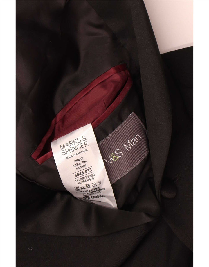 Jaqueta blazer masculina de 2 botões Marks & Spencer Reino Unido 40 poliéster preto médio
