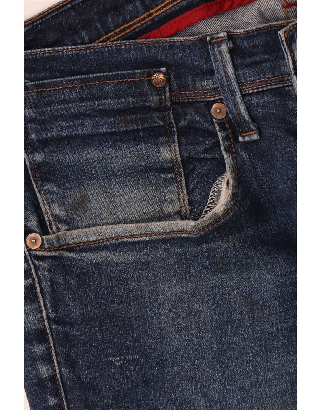 Penguin Mens Jeans Slim W32 L32 Azul Algodão