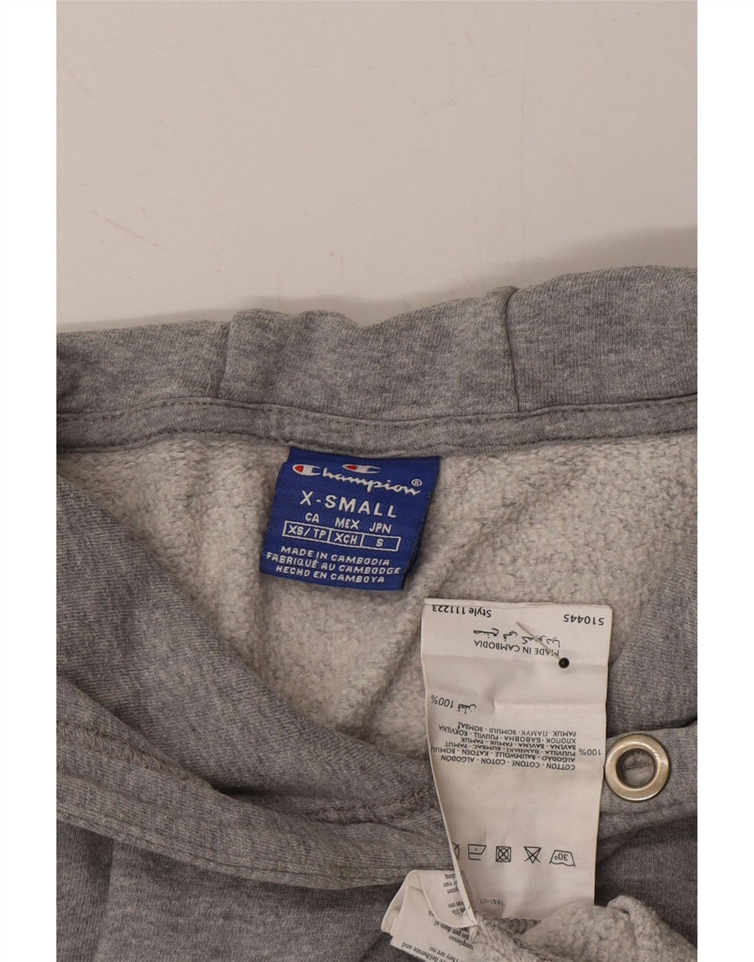 CHAMPION Womens Oversized Graphic Hoodie Jumper UK 6 XS Grey Cotton Vintage Champion and Second-Hand Champion from Messina Hembry 