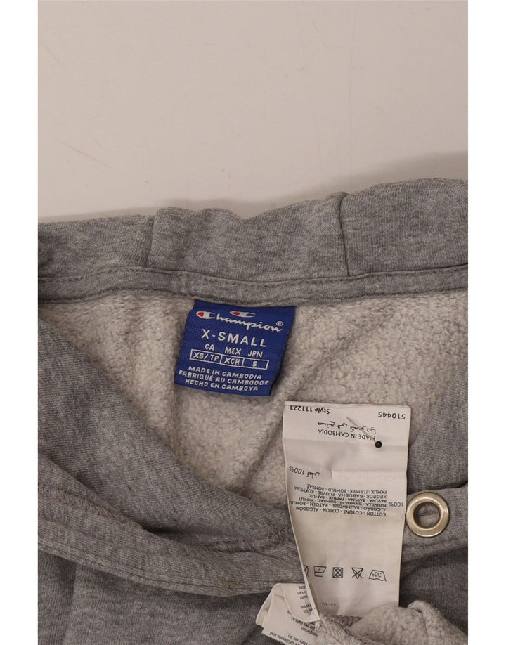 CHAMPION Womens Oversized Graphic Hoodie Jumper UK 6 XS Grey Cotton Vintage Champion and Second-Hand Champion from Messina Hembry 