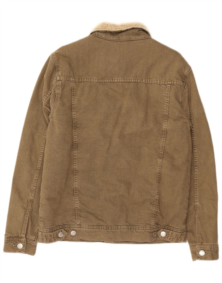 Jaqueta jeans Zara masculina Sherpa Reino Unido 38 algodão cáqui médio