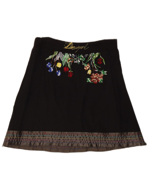 Saia feminina Desigual A-Line pequena W27 algodão floral preto