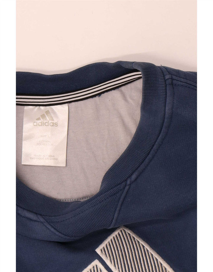 Adidas Mens Graphic Moletom Jumper Grande Algodão Azul Marinho
