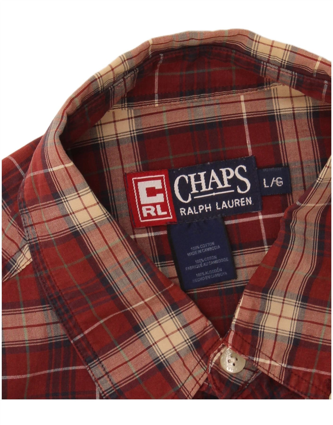 Camisa masculina Grant Fit CHAPS grande algodão xadrez Borgonha