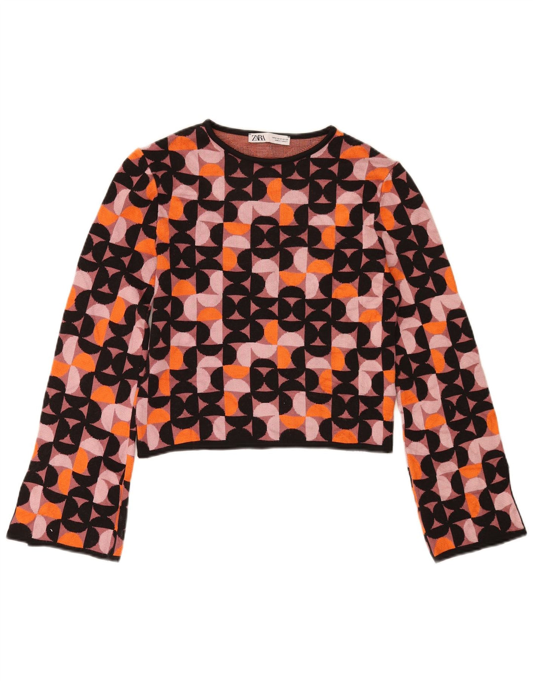 Zara Womens Crop Top Manga Longa Reino Unido 12 Médio Multicolorido Geométrico