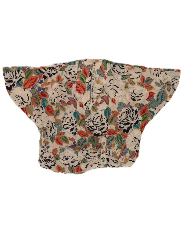 Blusa feminina vintage estilo batwing, Reino Unido 14, média, multicolorida, floral