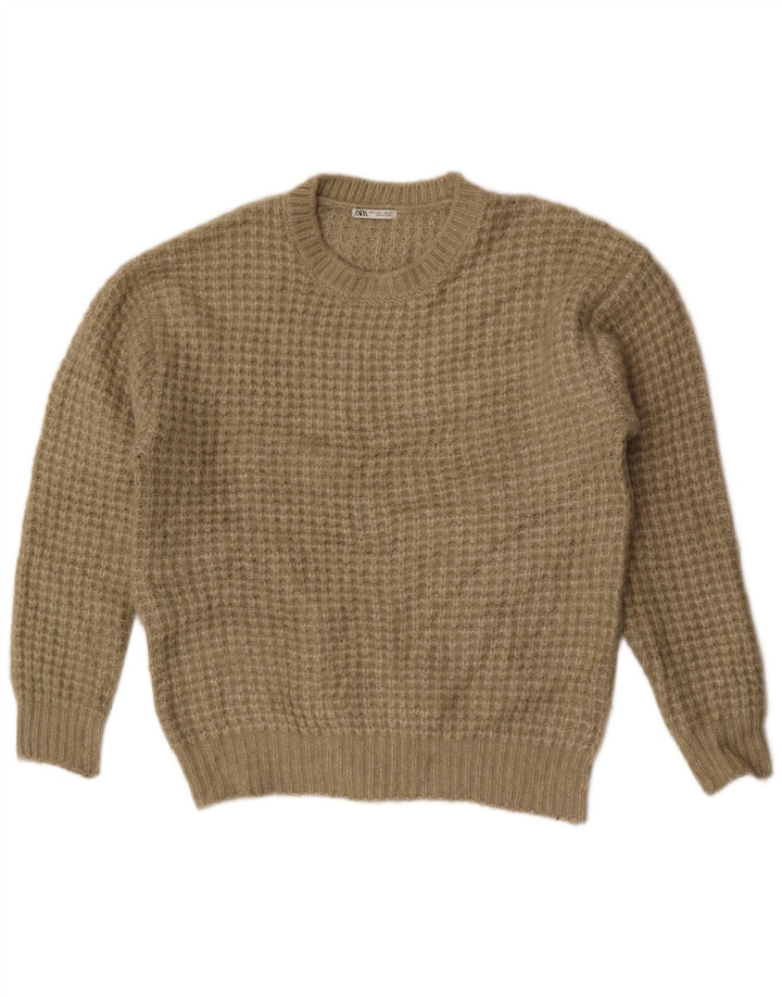 Zara Suéter masculino com gola redonda, grande poliéster cáqui
