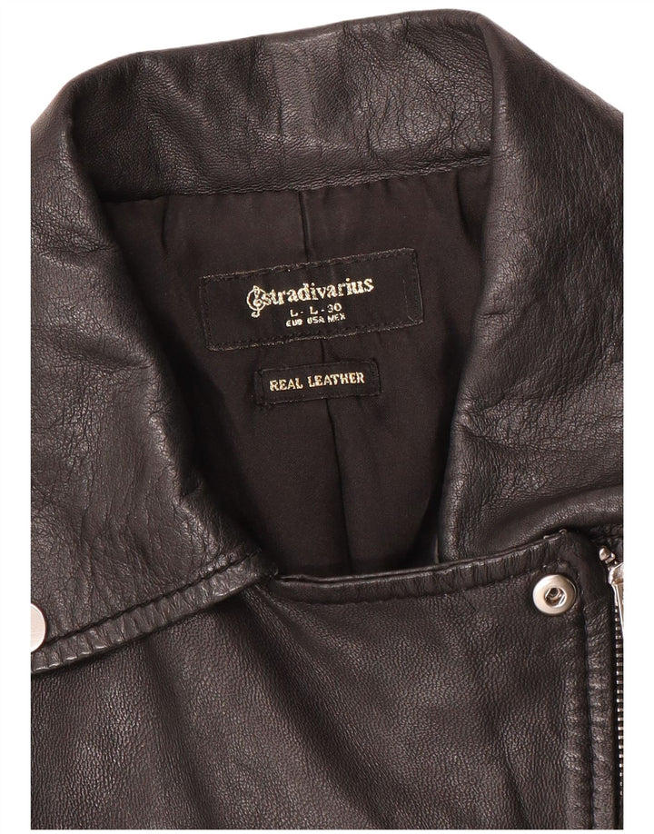 Jaqueta de couro feminina Stradivarius UK 14 grande couro preto