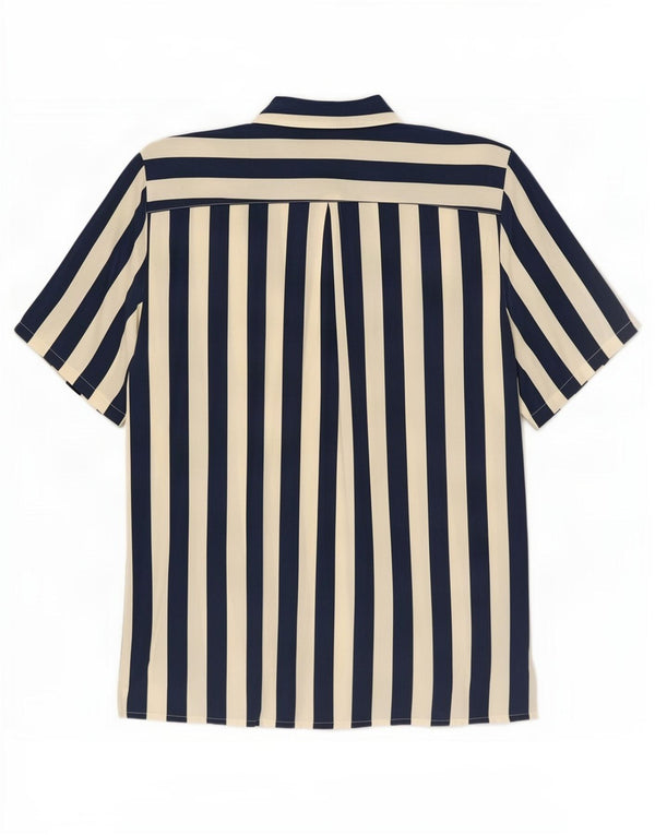 Blusa feminina vintage manga curta IT 42 listrada azul marinho médio