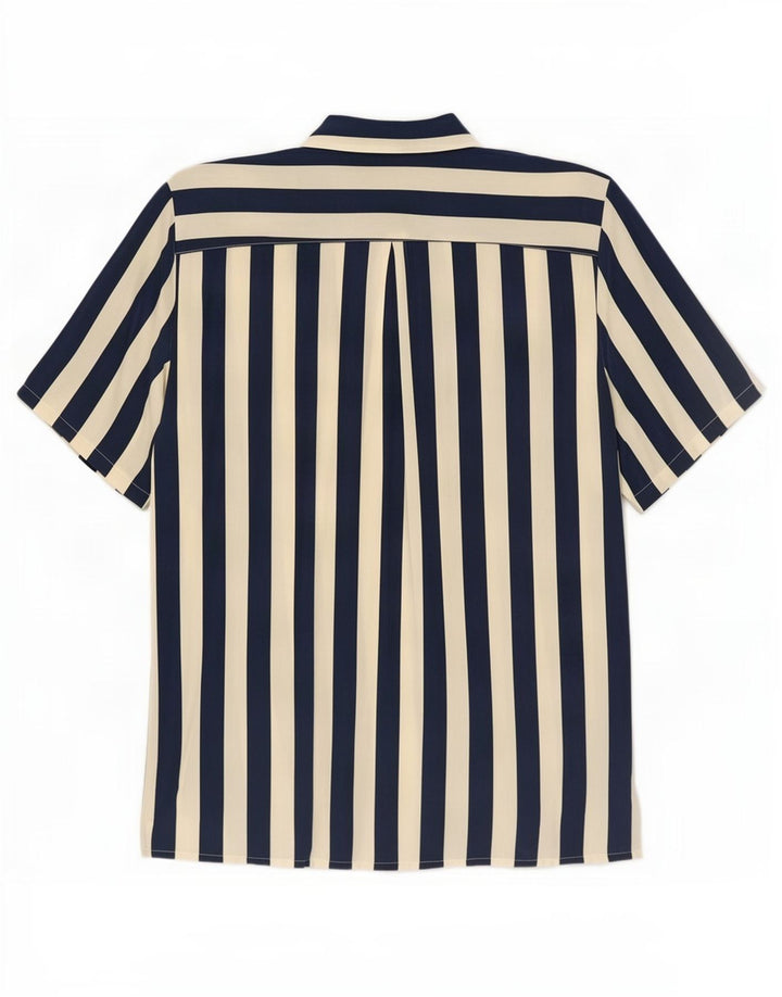 Blusa feminina vintage manga curta IT 42 listrada azul marinho médio