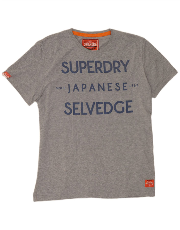 Camiseta masculina gráfica SUPERDRY Top XL algodão manchado cinza
