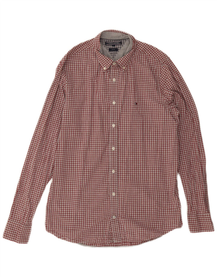 Camisa masculina Tommy Hilfiger Slim Fit grande algodão xadrez vermelho