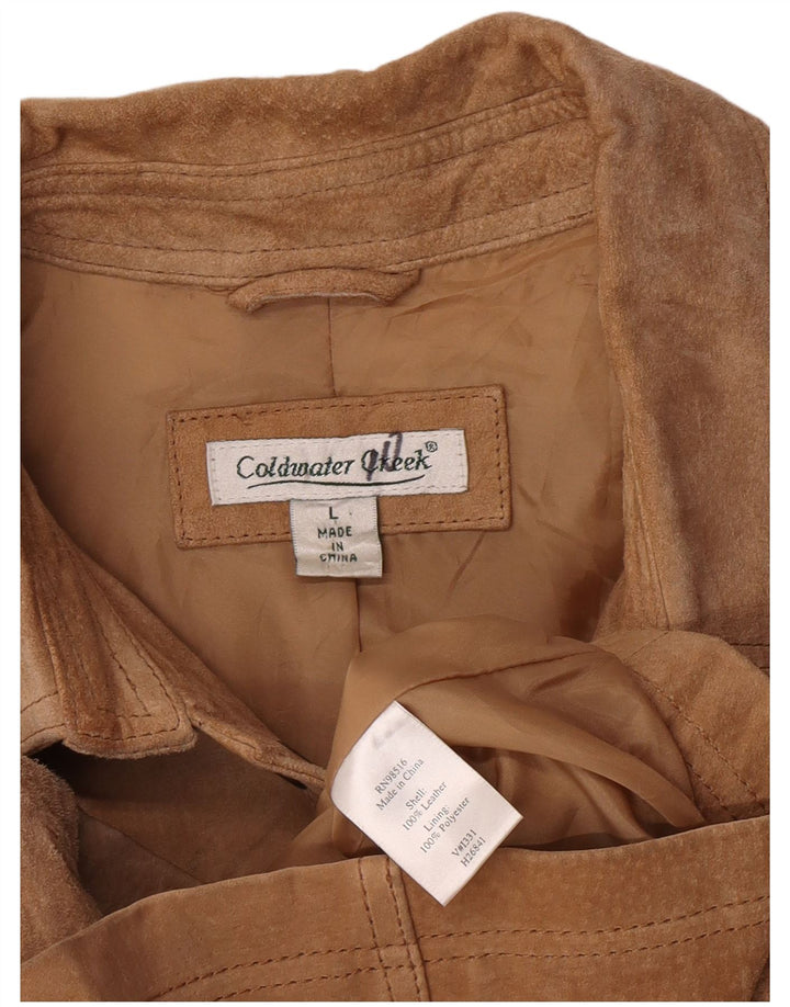 Jaqueta de camurça feminina Coldwater Creek Reino Unido 16 grande couro marrom