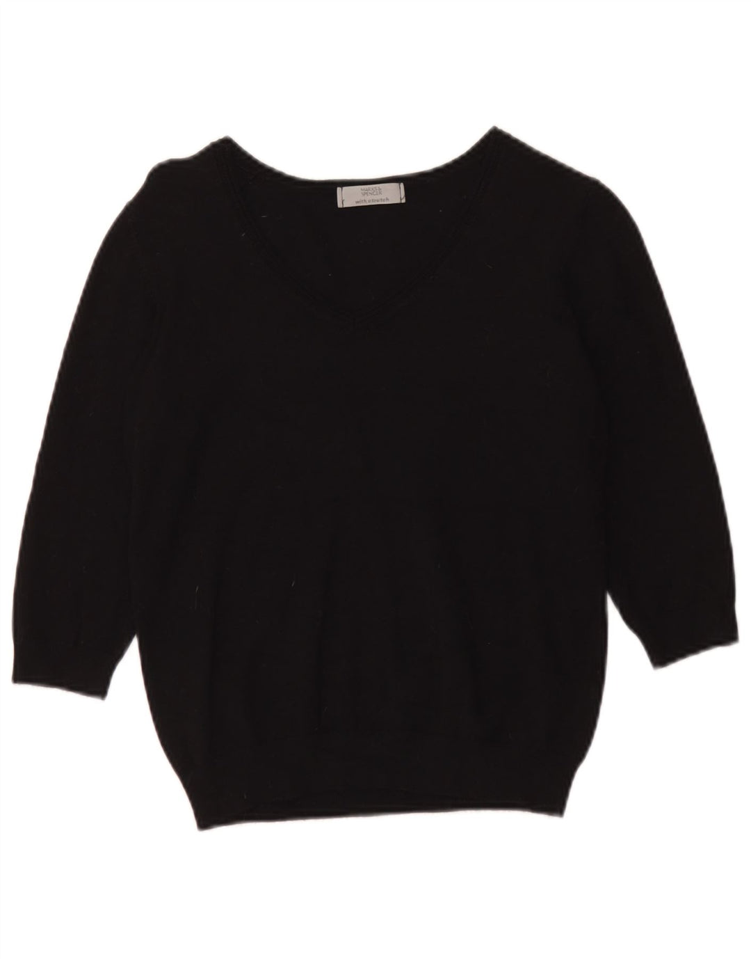 Suéter feminino Marks & Spencer com decote em V e gola V Reino Unido 14 médio preto