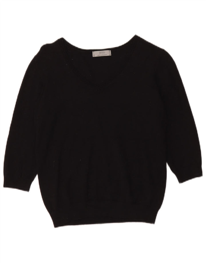 Suéter feminino Marks & Spencer com decote em V e gola V Reino Unido 14 médio preto