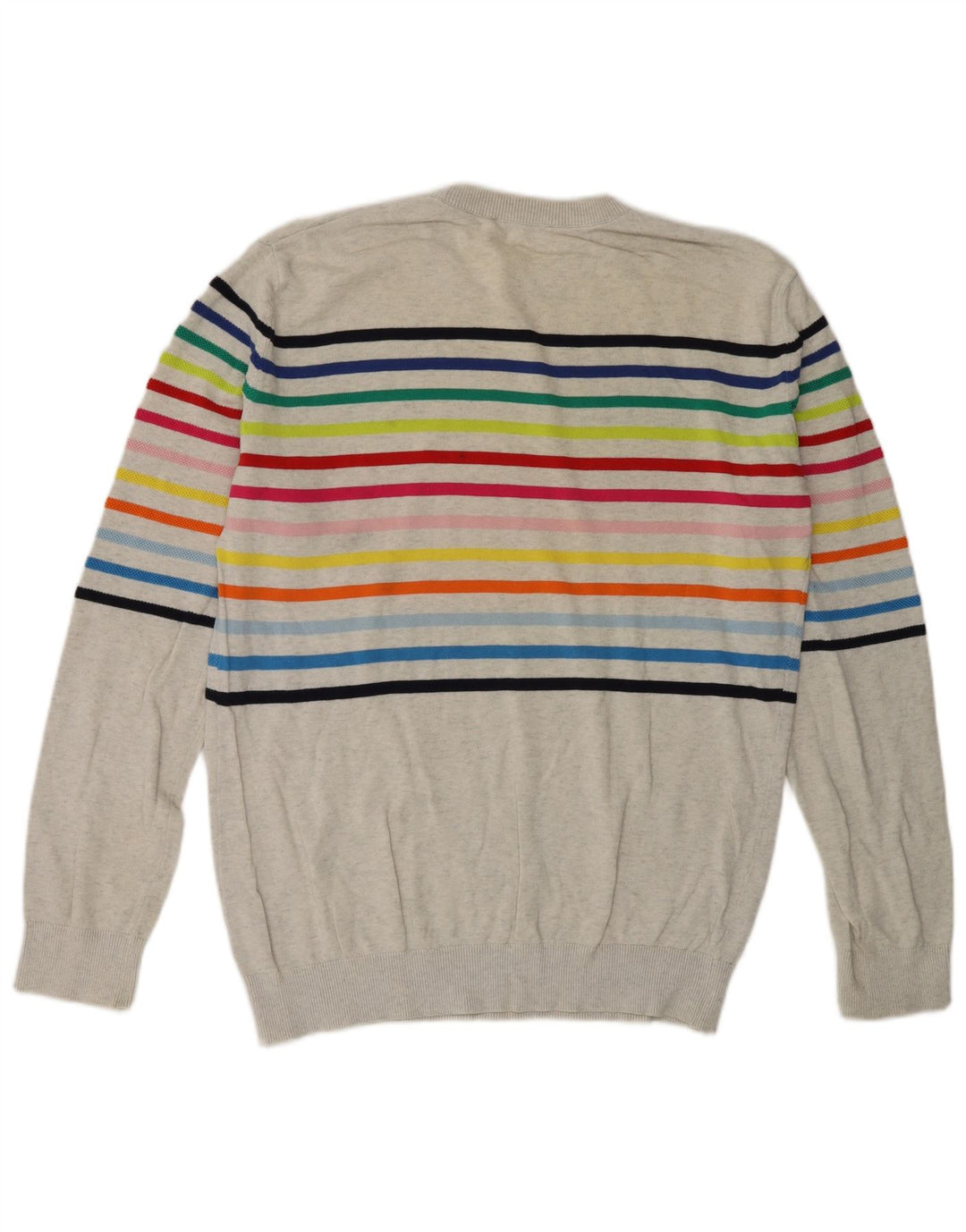 Suéter masculino Benetton com gola redonda listrado cinza médio