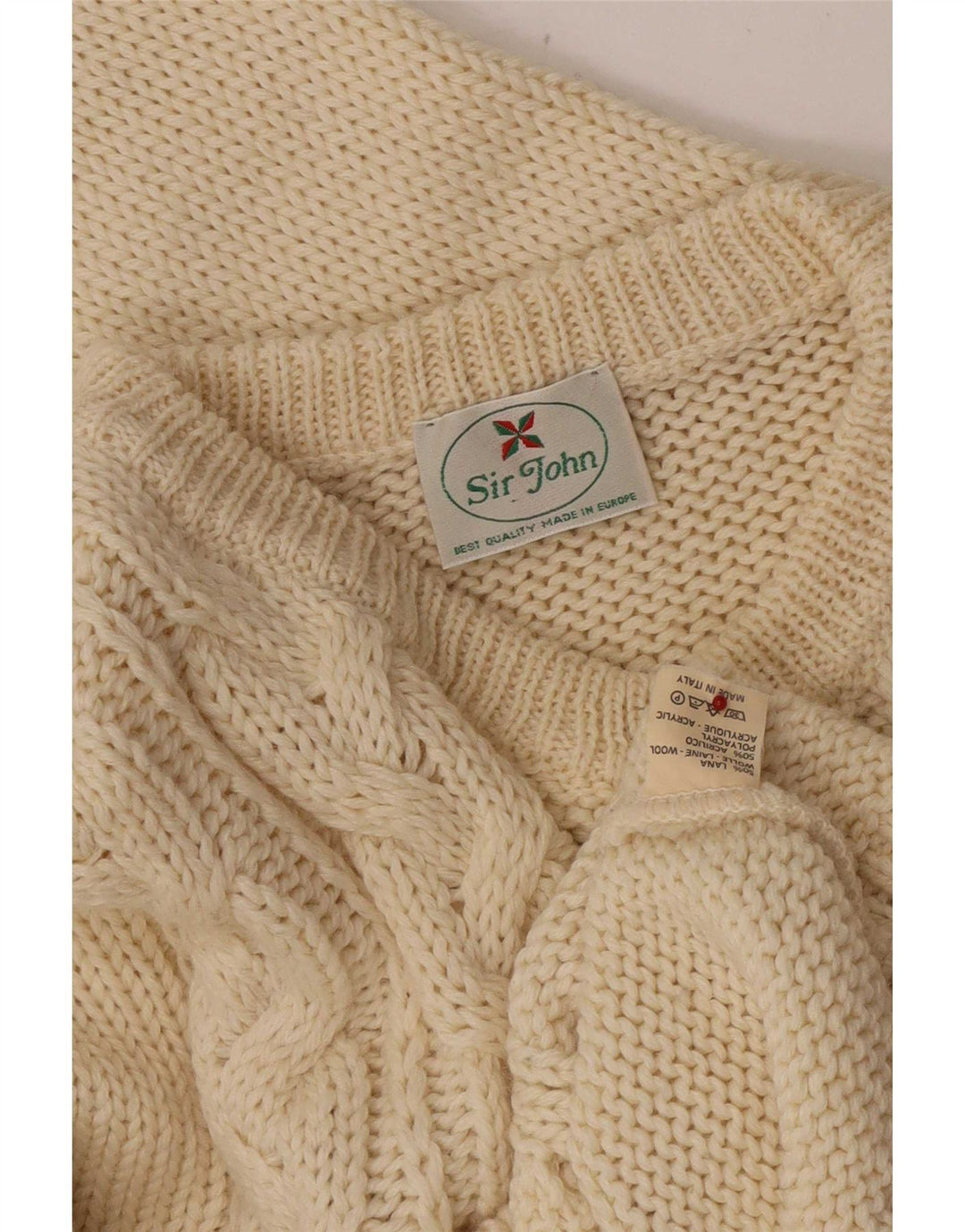 Suéter vintage masculino com gola redonda, lã bege média