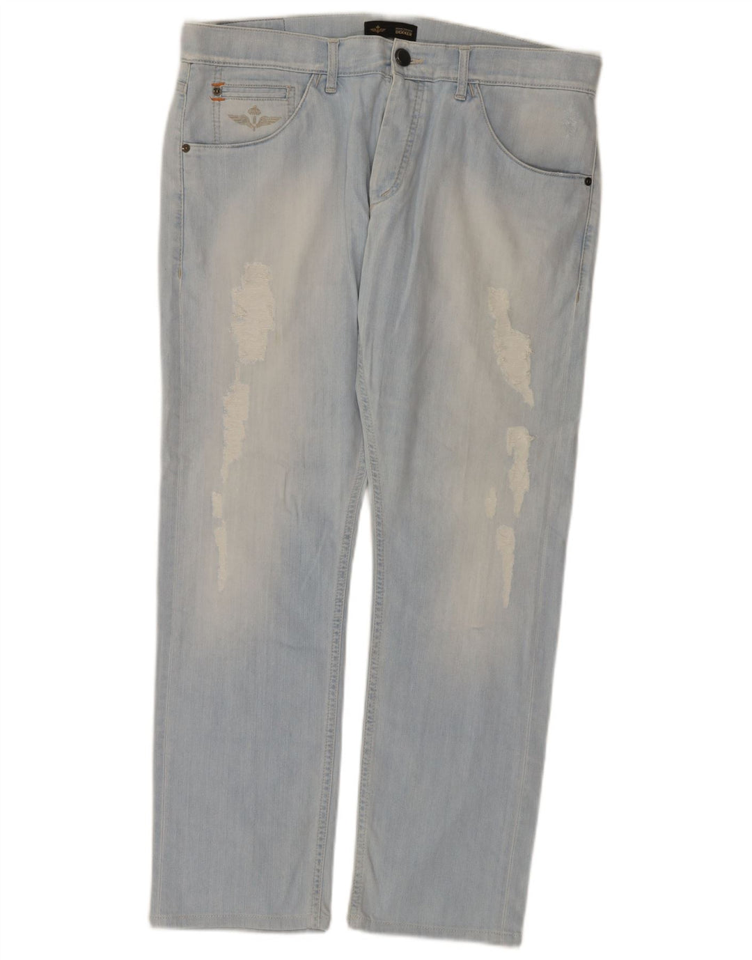 Calça jeans reta feminina Dekker desgastada W36 L29 algodão azul