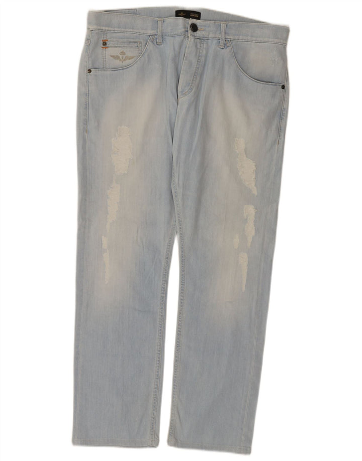 Calça jeans reta feminina Dekker desgastada W36 L29 algodão azul