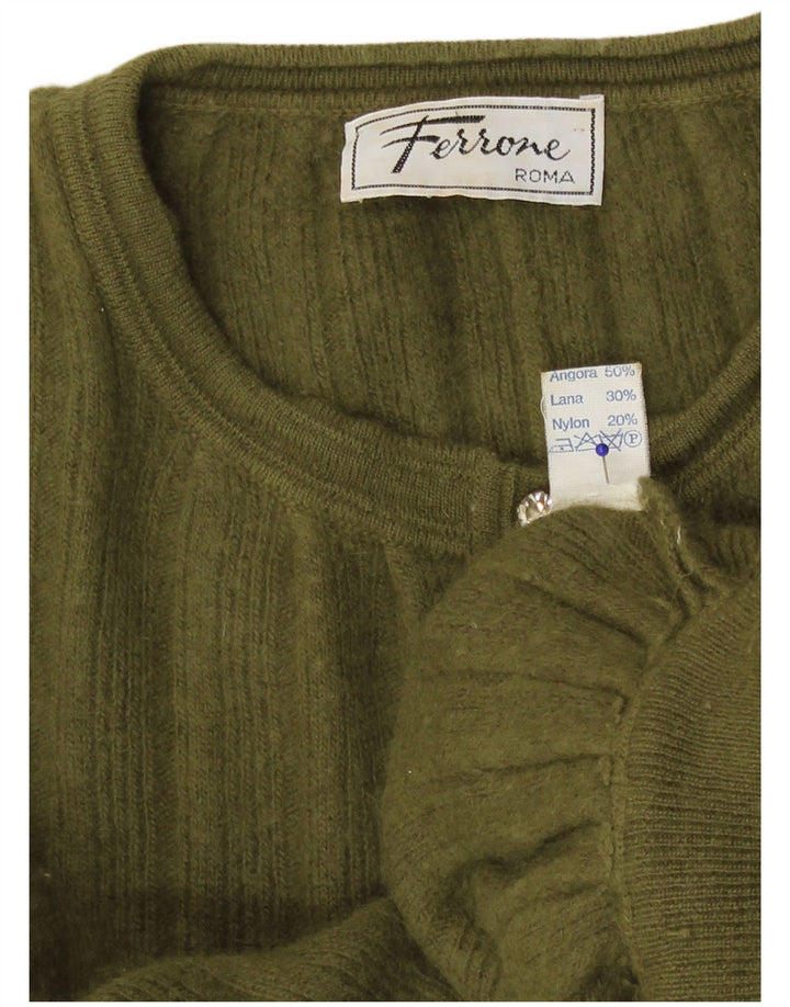 Suéter feminino Crop Cardigan Ferrone UK 14 Médio Verde Angora