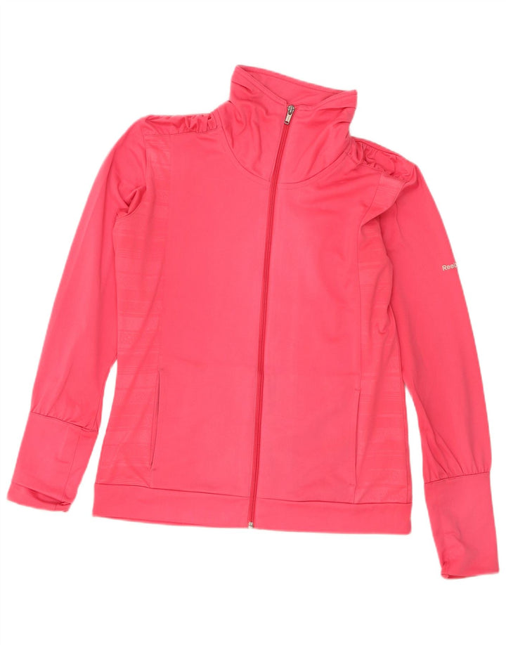 Reebok Womens Tracksuit Top Jacket UK 14 Médio Rosa Listrado Poliéster