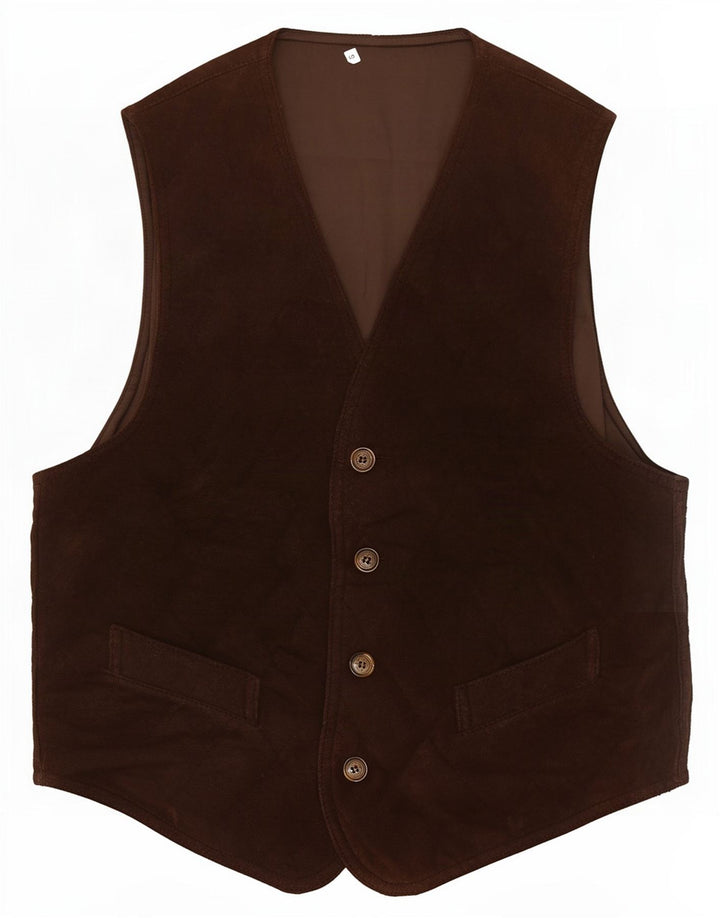 Colete vintage masculino de camurça pequeno marrom