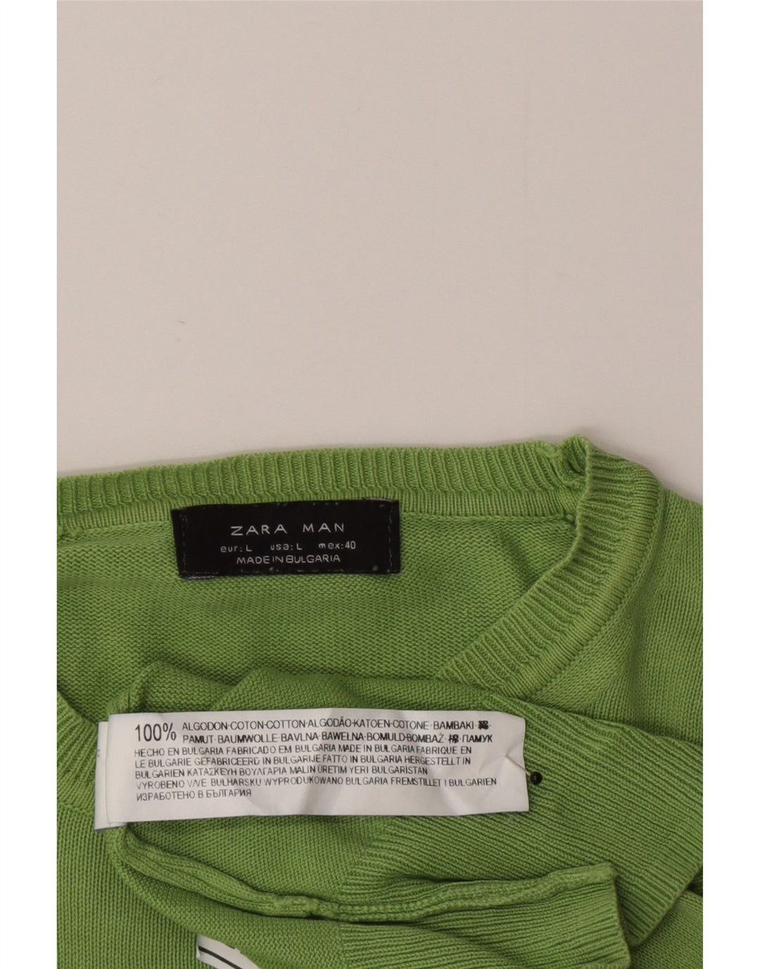 Zara Suéter masculino com gola redonda, grande algodão verde