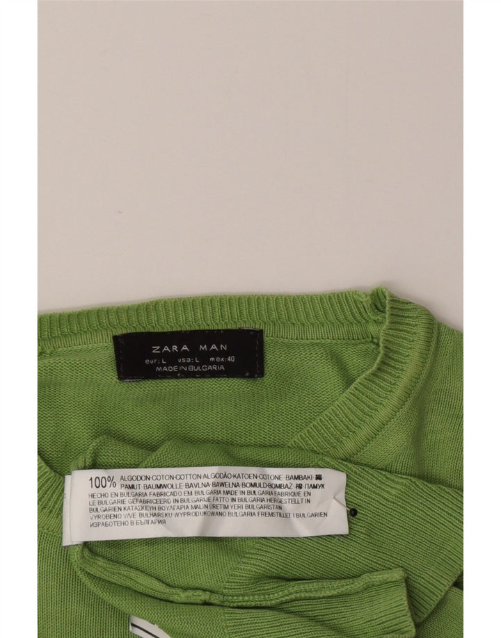Zara Suéter masculino com gola redonda, grande algodão verde