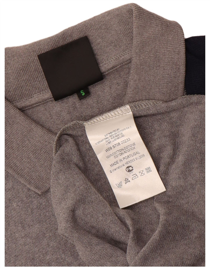 Camisa polo masculina Bikkembergs pequena cinza colorblock algodão