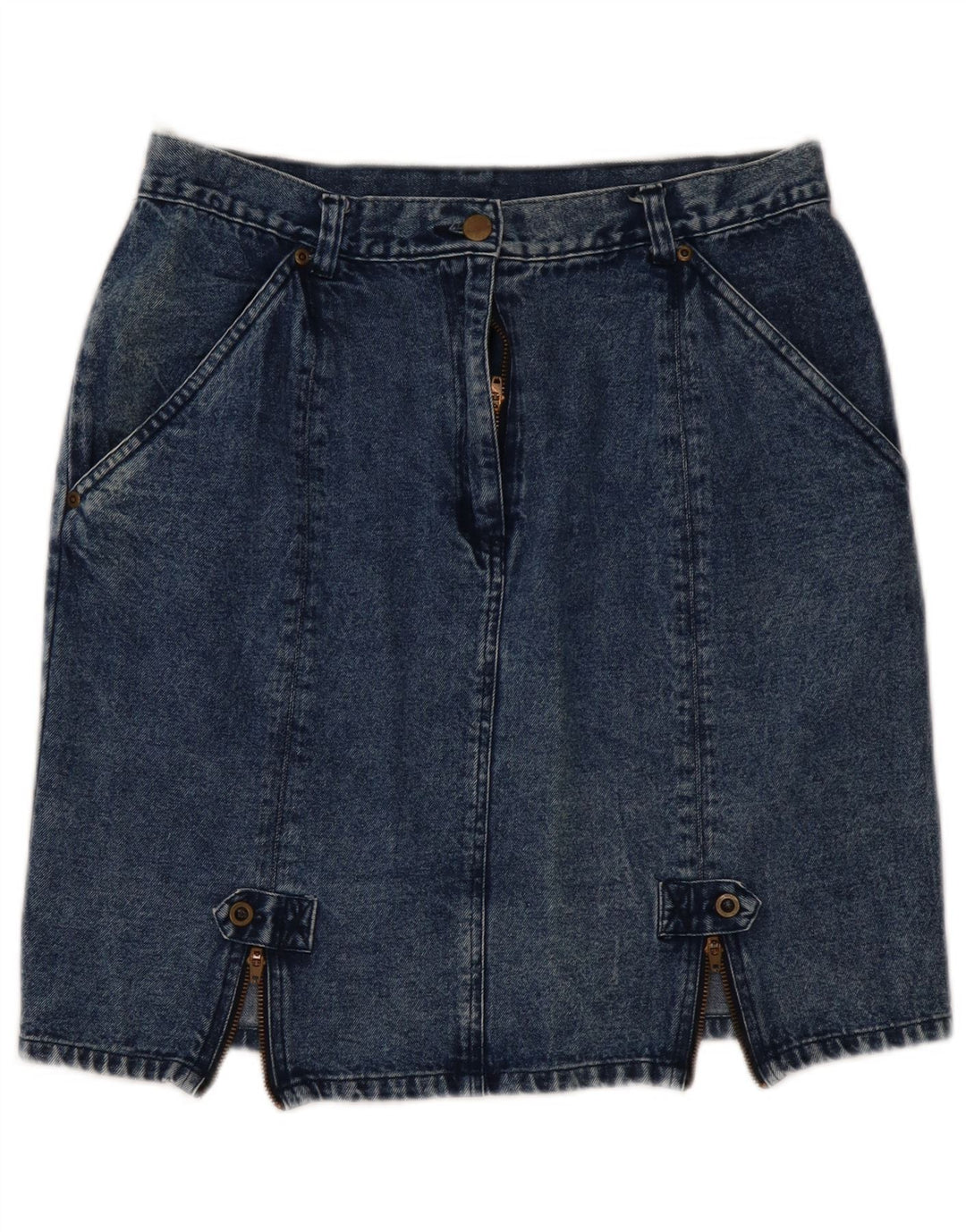 Mini saia jeans feminina VINTAGE de cintura alta EU 44 XL W32 algodão azul