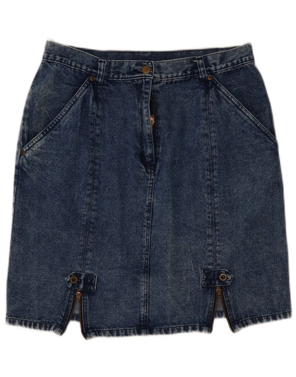 Mini saia jeans feminina VINTAGE de cintura alta EU 44 XL W32 algodão azul