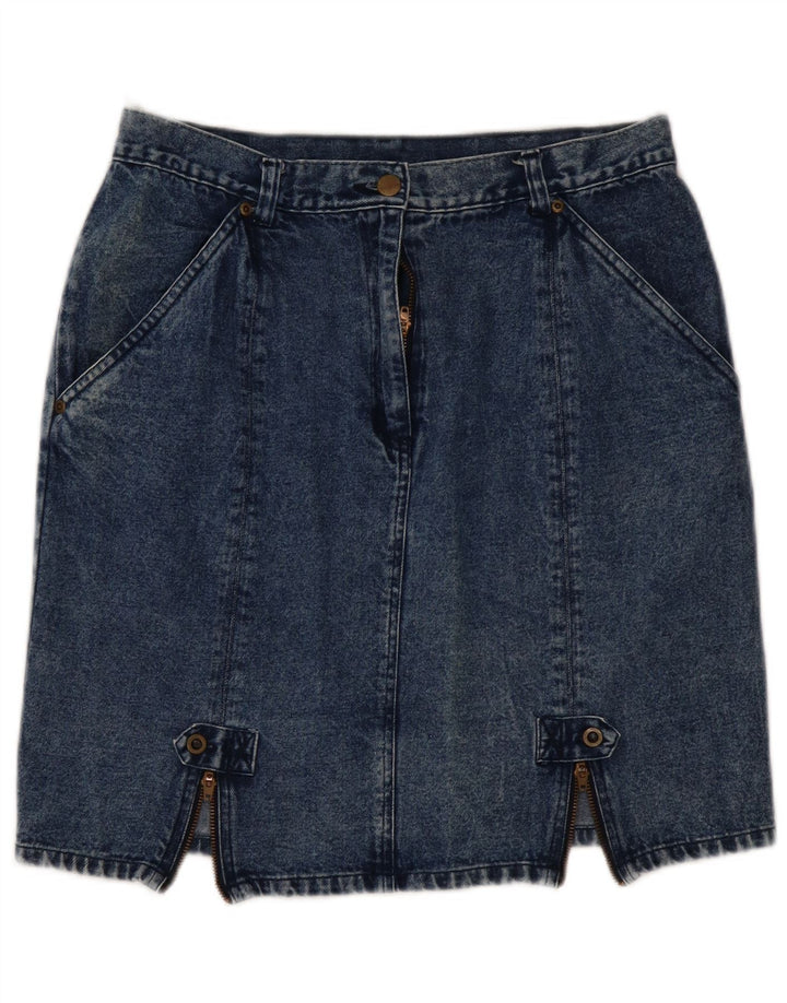 Mini saia jeans feminina VINTAGE de cintura alta EU 44 XL W32 algodão azul