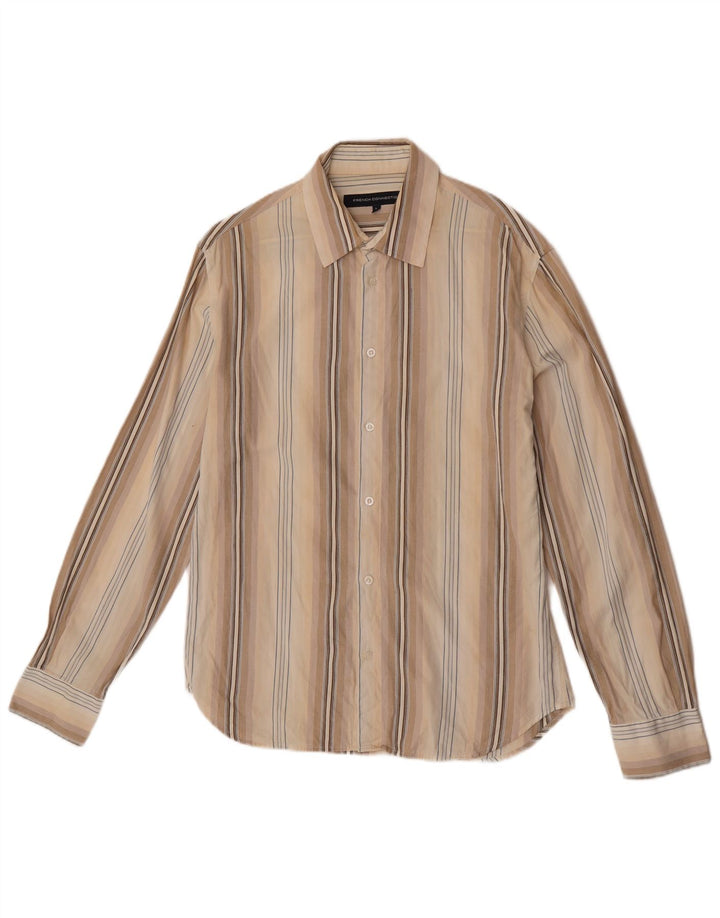 Camisa masculina French Connection algodão listrado bege médio