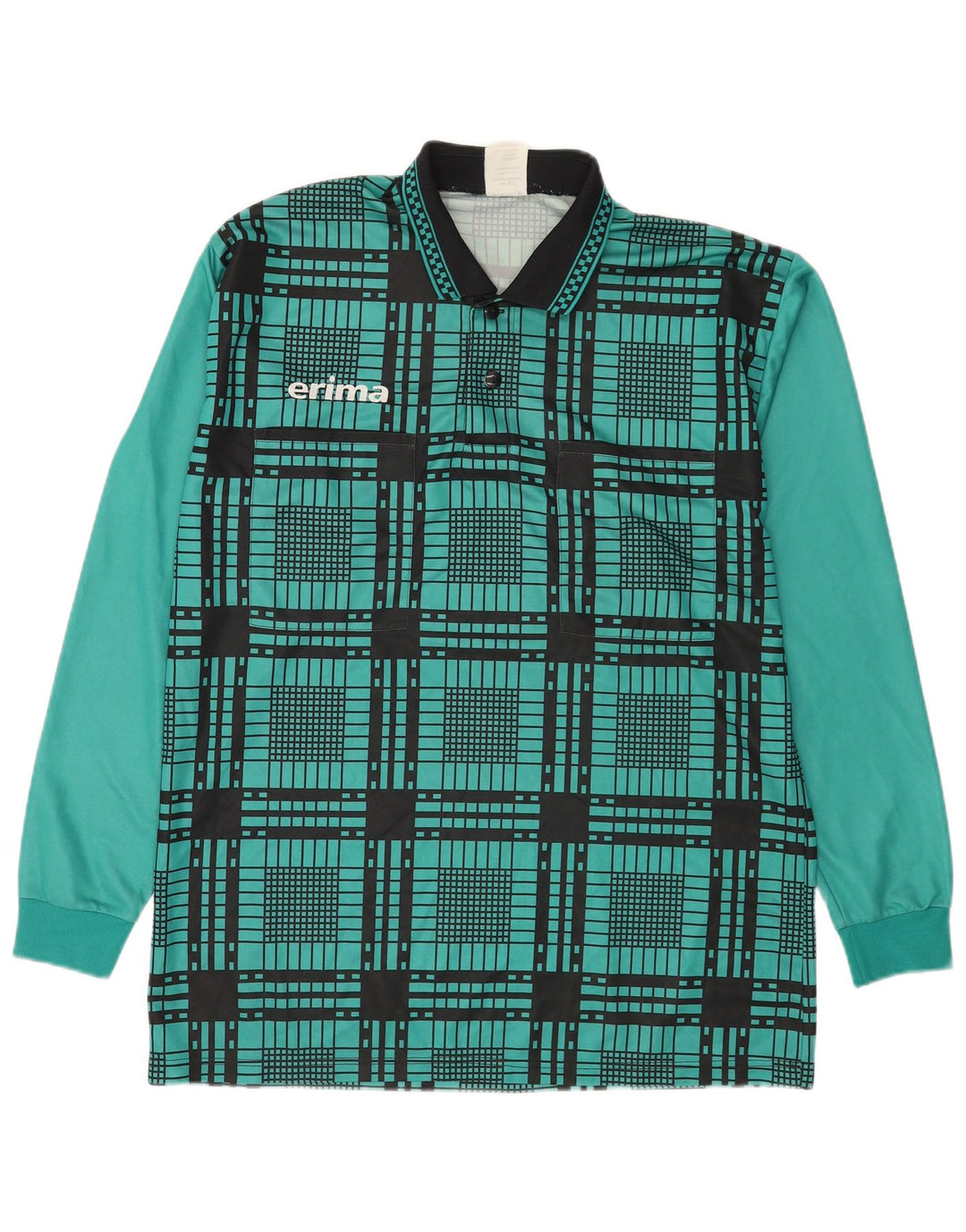 Camisa polo masculina de manga comprida Erima XL poliéster xadrez verde
